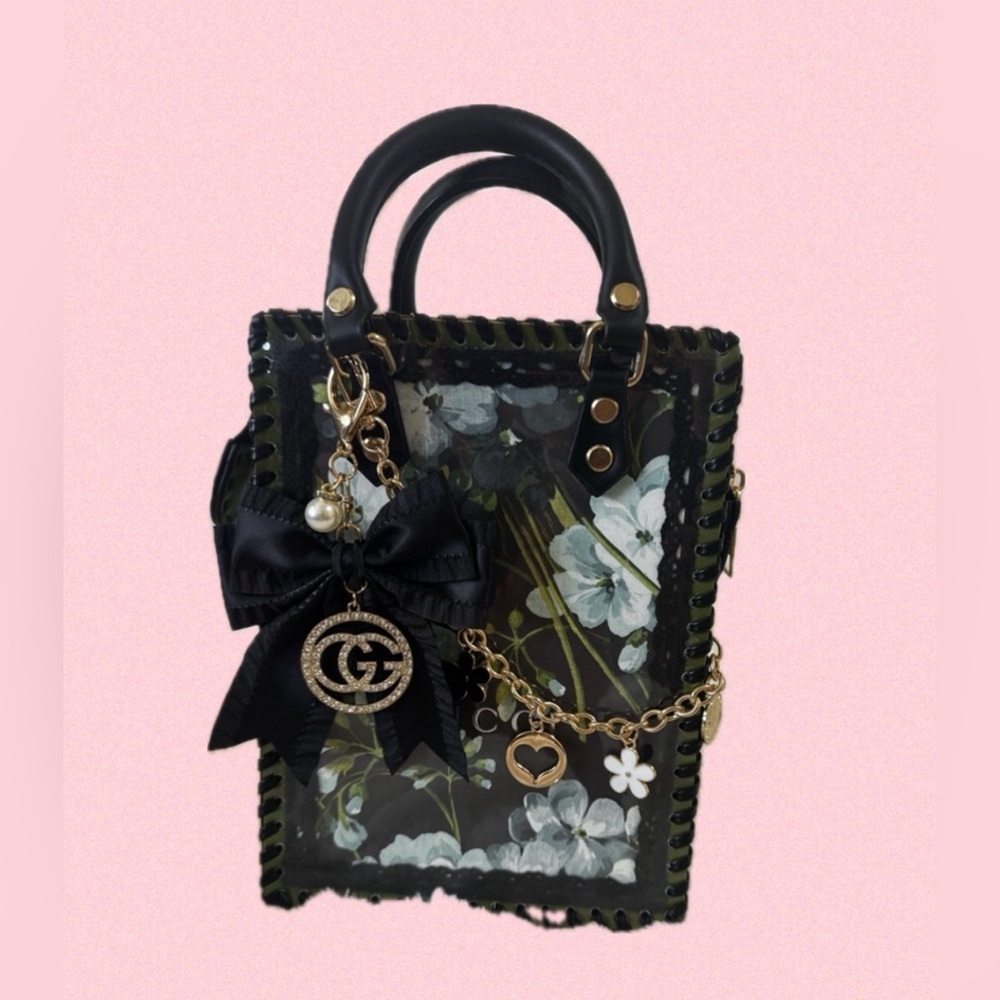 Handmade Upcycled Floral Black Designer Handbag